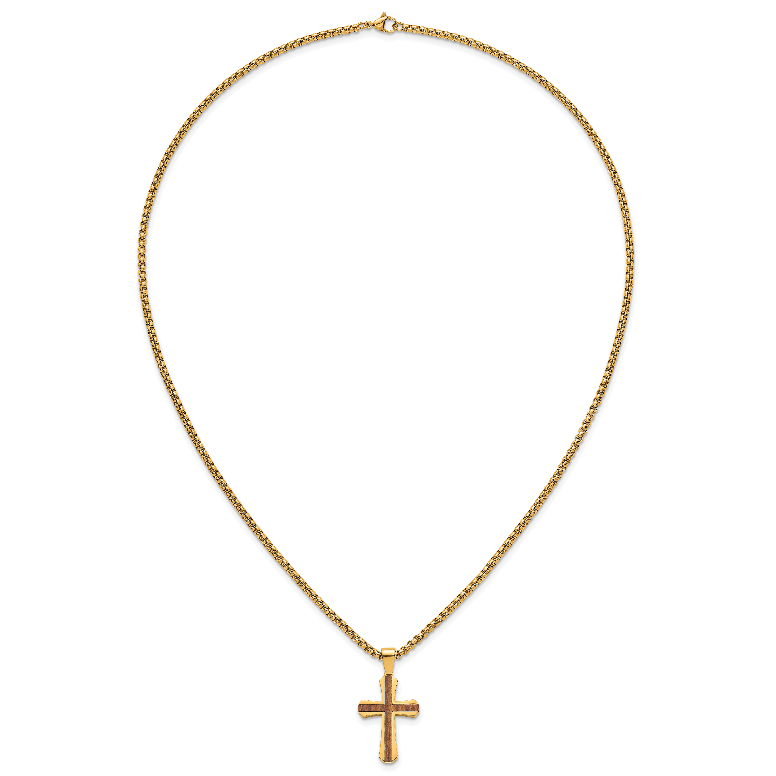Gold-Tone Polished Cross Stainless Steel Rolo Chain Necklace