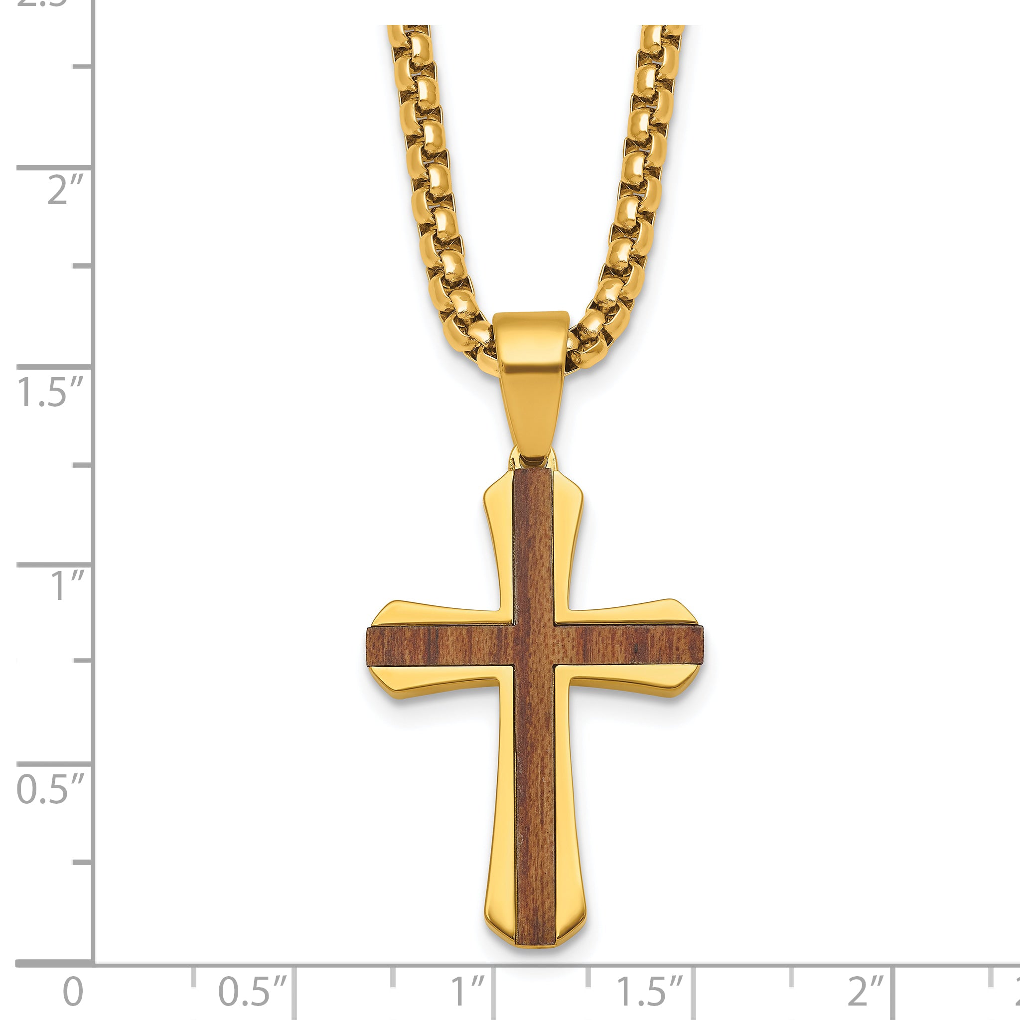 Gold-Tone Polished Cross Stainless Steel Rolo Chain Necklace