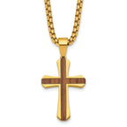 Gold-Tone Polished Cross Stainless Steel Rolo Chain Necklace