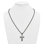 Black Ion-Plated Brushed and Polished Cubic Zirconia Cross Stainless Steel Rolo Chain Necklace