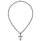 Black Ion-Plated Brushed and Polished Cubic Zirconia Cross Stainless Steel Rolo Chain Necklace