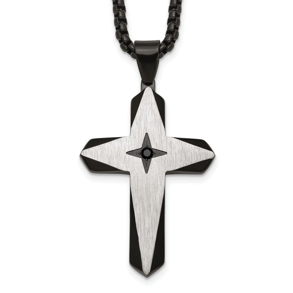 Chisel Black Cubic Zirconia Cross Boc Necklace in Stainless Steel, 24 Inch - Sophia Jewelers Main image