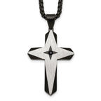 Black Ion-Plated Brushed and Polished Cubic Zirconia Cross Stainless Steel Rolo Chain Necklace