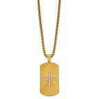 Gold-Tone Brushed and Polished Cubic Zirconia Cross Stainless Steel Rolo Chain Necklace