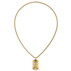 Gold-Tone Brushed and Polished Cubic Zirconia Cross Stainless Steel Rolo Chain Necklace