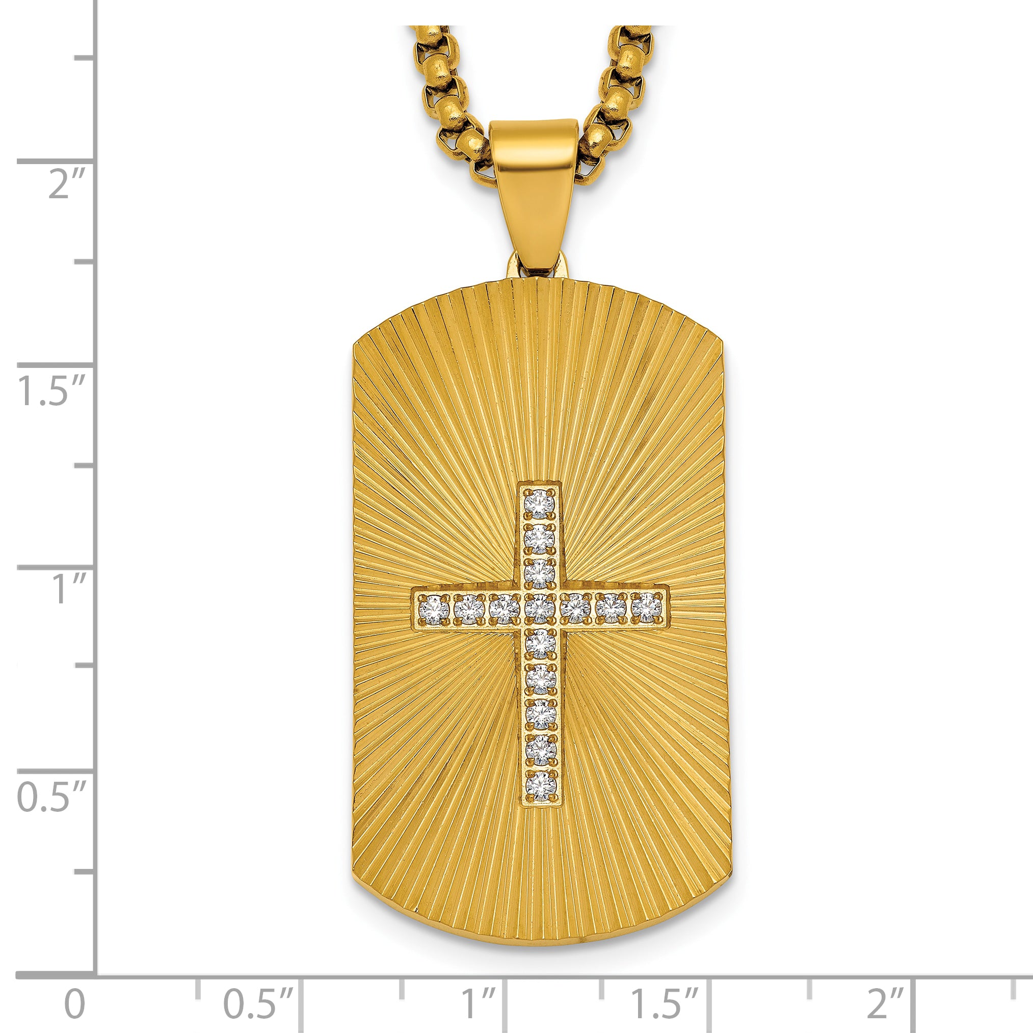 Gold-Tone Brushed and Polished Cubic Zirconia Cross Stainless Steel Rolo Chain Necklace