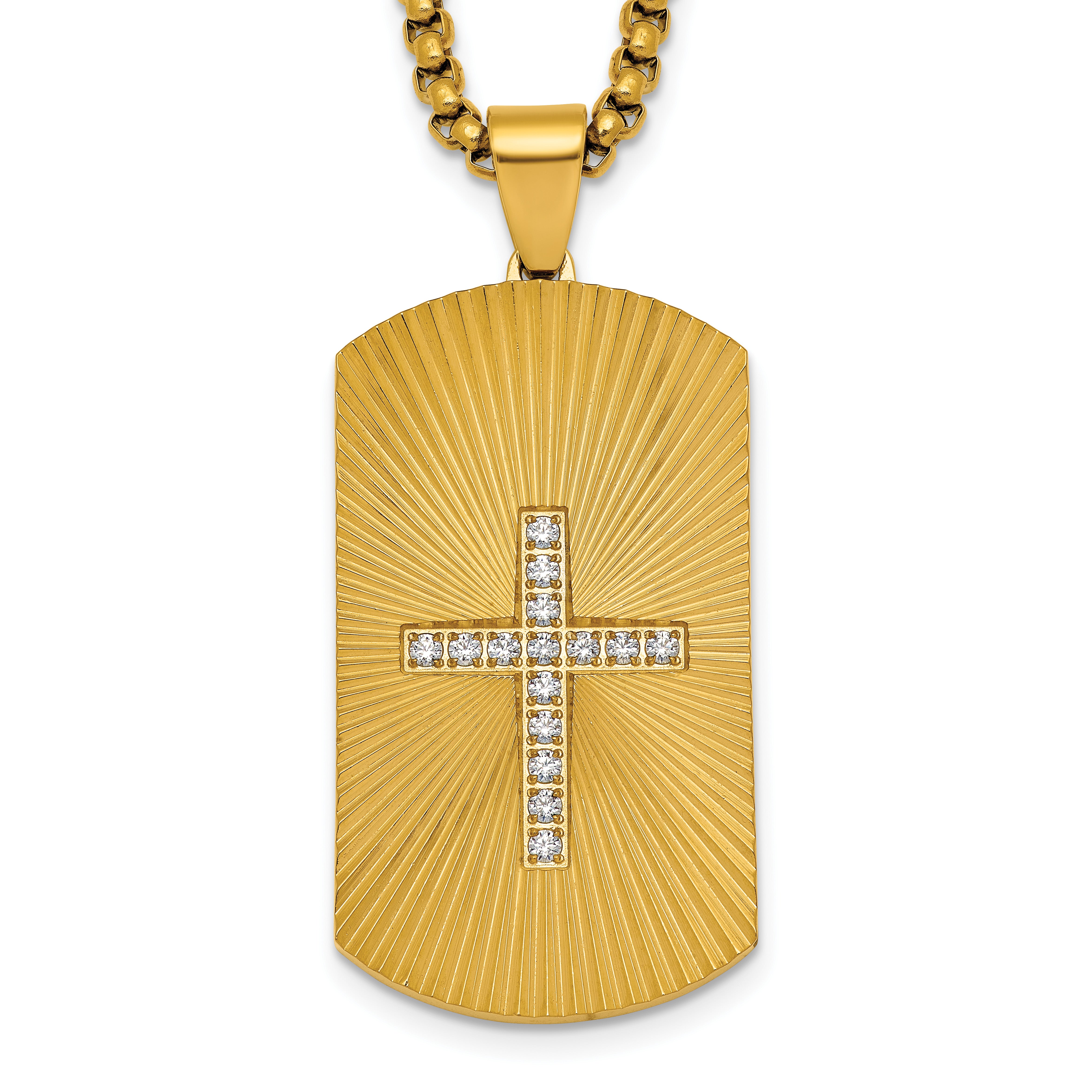 Gold-Tone Brushed and Polished Cubic Zirconia Cross Stainless Steel Rolo Chain Necklace Main image