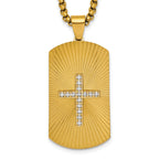 Gold-Tone Brushed and Polished Cubic Zirconia Cross Stainless Steel Rolo Chain Necklace