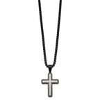 Black Ion-Plated Brushed and Polished Cross Stainless Steel Rolo Chain Necklace 24in