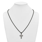 Black Ion-Plated Brushed and Polished Cross Stainless Steel Rolo Chain Necklace 24in