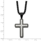 Black Ion-Plated Brushed and Polished Cross Stainless Steel Rolo Chain Necklace 24in
