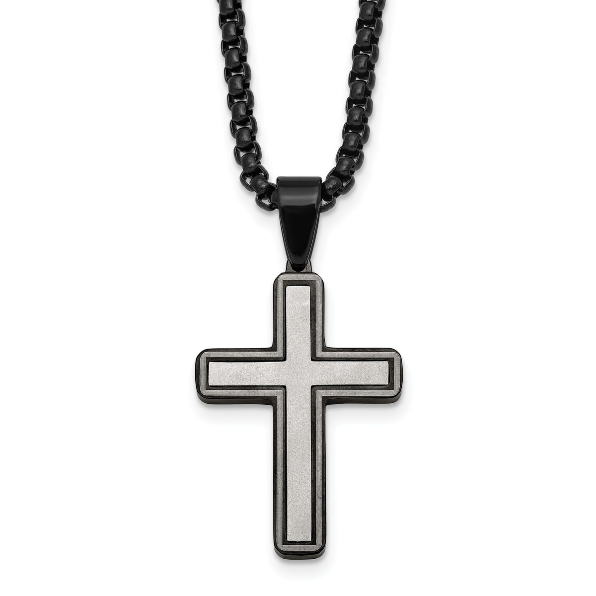 Chisel Cross Box Necklace in Black IP-Plated Stainless Steel, 24 Inch - Sophia Jewelers Main image