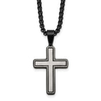 Black Ion-Plated Brushed and Polished Cross Stainless Steel Rolo Chain Necklace 24in