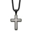 Black Ion-Plated Brushed and Polished Cross Stainless Steel Rolo Chain Necklace 24in