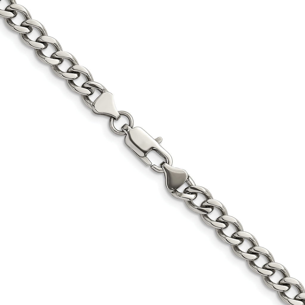 Polished Stainless Steel Curb Chain Necklace 5.25mm