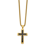 Gold-Tone Brushed and Polished Cross Stainless Steel Rolo Chain Necklace