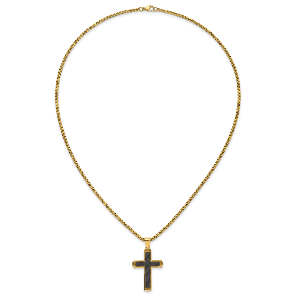 Gold-Tone Brushed and Polished Cross Stainless Steel Rolo Chain Necklace