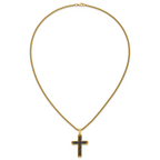 Gold-Tone Brushed and Polished Cross Stainless Steel Rolo Chain Necklace