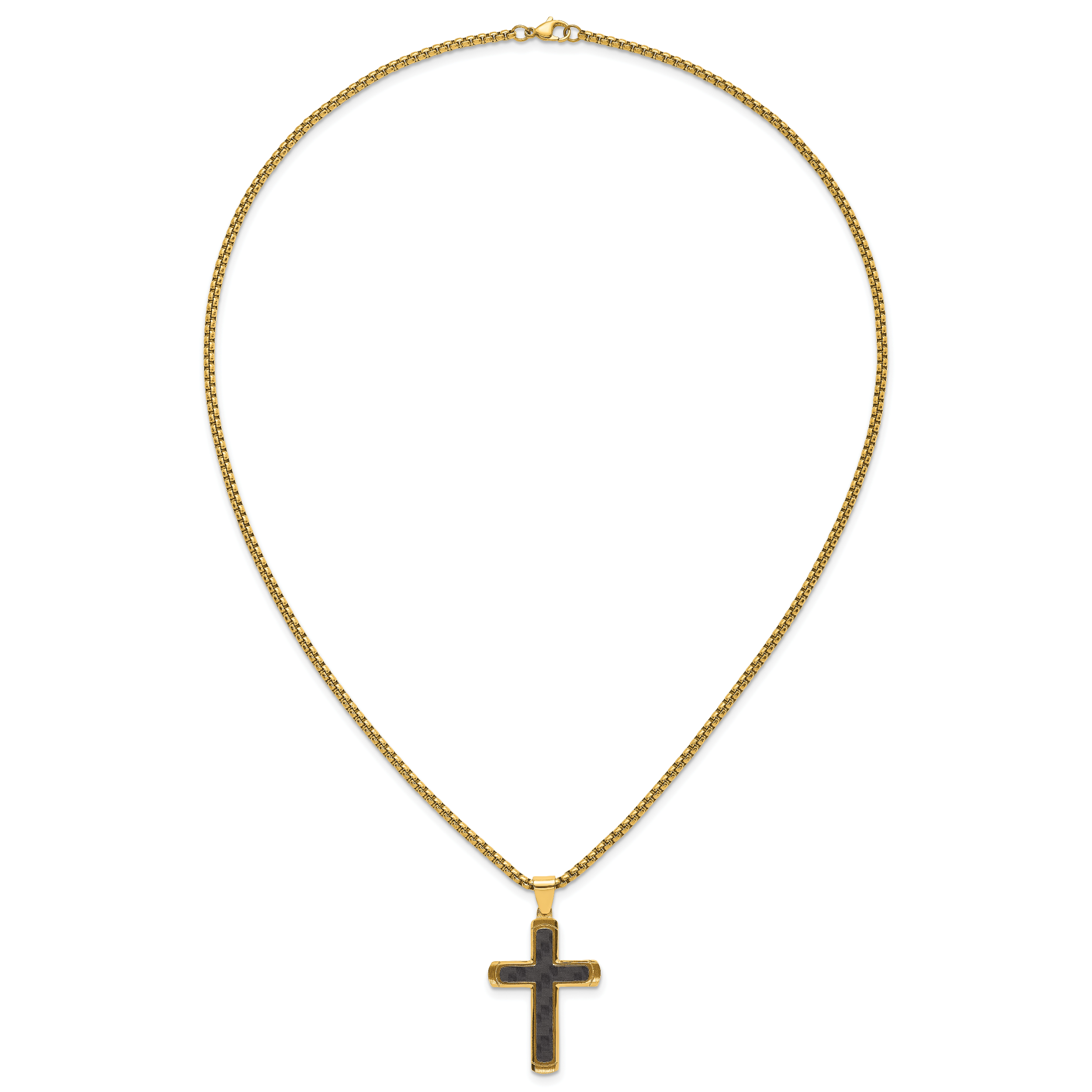 Gold-Tone Brushed and Polished Cross Stainless Steel Rolo Chain Necklace