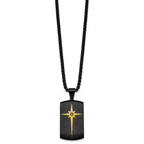 Gold-Tone Brushed and Polished Cubic Zirconia Dog Tag Stainless Steel Rolo Chain Necklace
