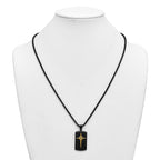 Gold-Tone Brushed and Polished Cubic Zirconia Dog Tag Stainless Steel Rolo Chain Necklace