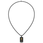 Gold-Tone Brushed and Polished Cubic Zirconia Dog Tag Stainless Steel Rolo Chain Necklace