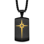 Gold-Tone Brushed and Polished Cubic Zirconia Dog Tag Stainless Steel Rolo Chain Necklace