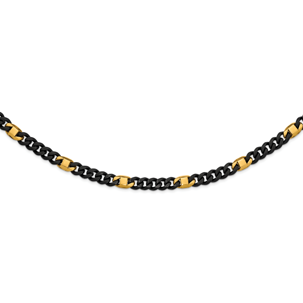 Brushed and Polished Gold-Tone Stainless Steel Cuban Chain Necklace 10.3mm