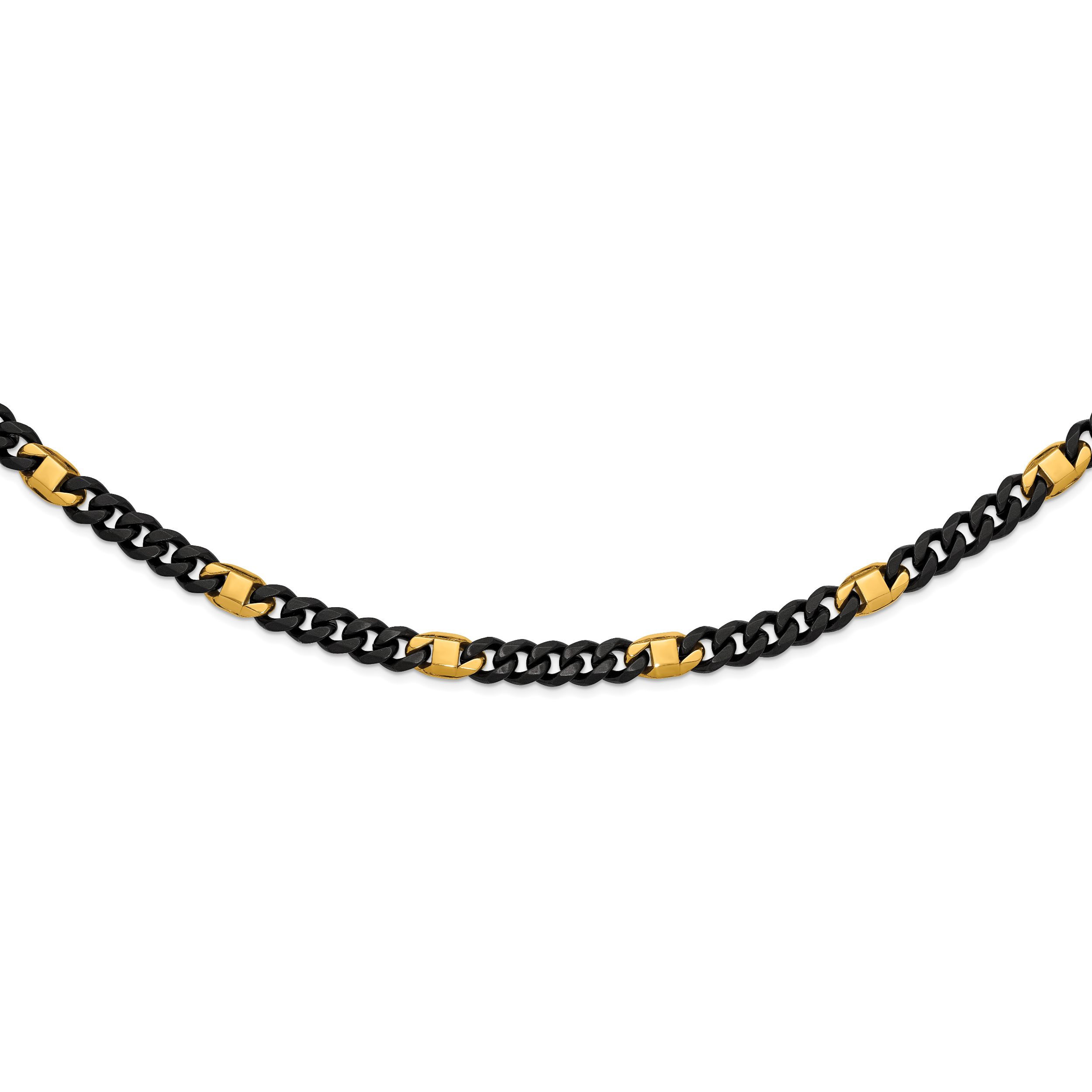Brushed and Polished Gold-Tone Stainless Steel Cuban Chain Necklace 10.3mm