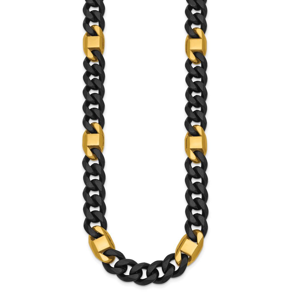 Brushed and Polished Gold-Tone Stainless Steel Cuban Chain Necklace 10.3mm