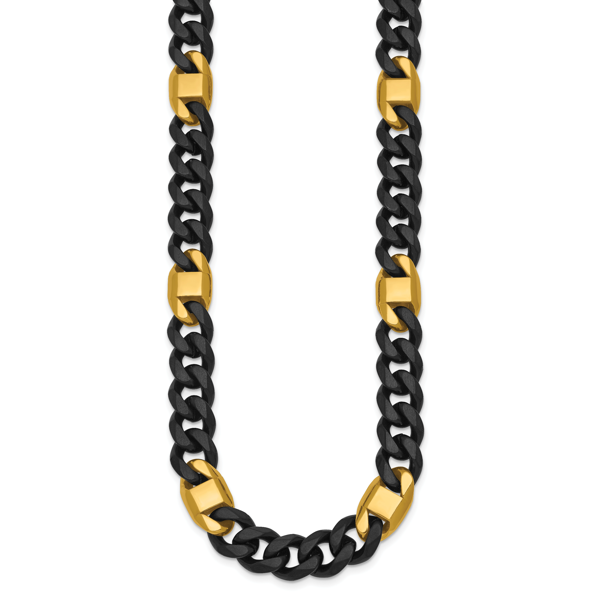 Brushed and Polished Gold-Tone Stainless Steel Cuban Chain Necklace 10.3mm