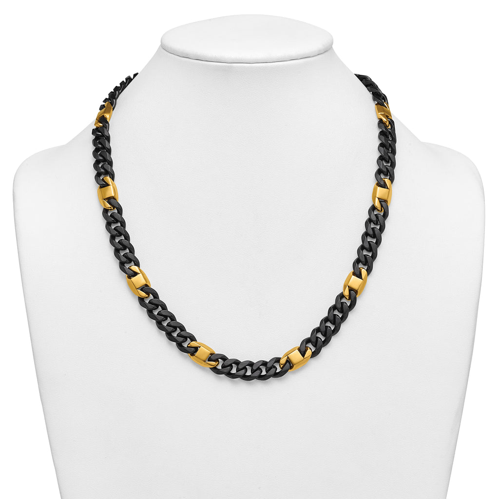 Brushed and Polished Gold-Tone Stainless Steel Cuban Chain Necklace 10.3mm