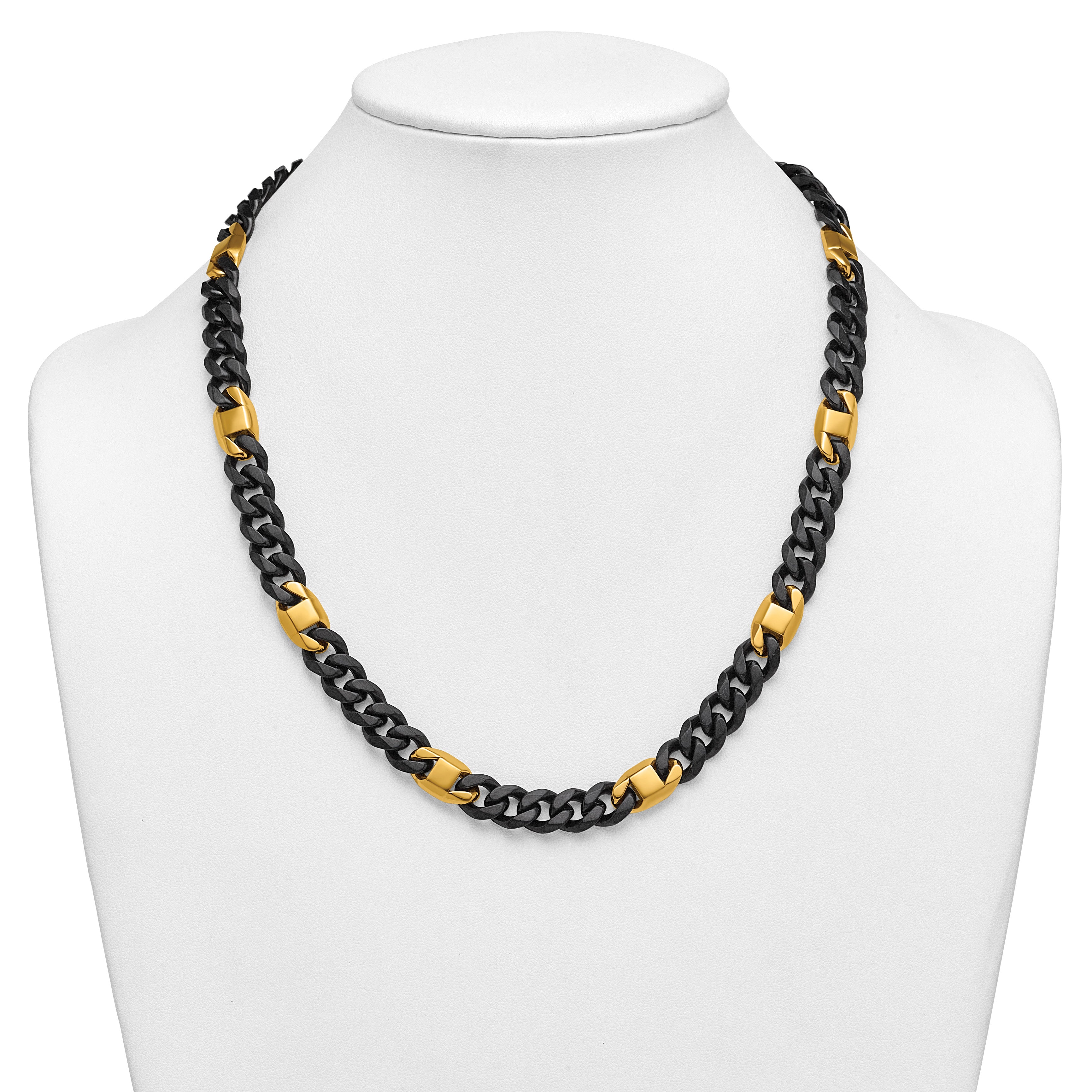 Brushed and Polished Gold-Tone Stainless Steel Cuban Chain Necklace 10.3mm