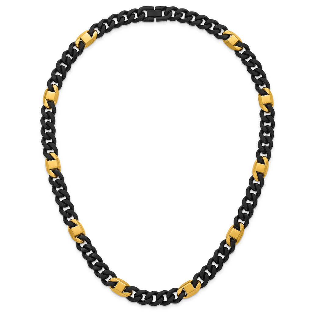 Brushed and Polished Gold-Tone Stainless Steel Cuban Chain Necklace 10.3mm