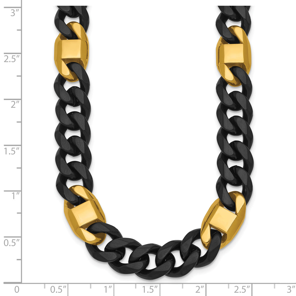 Brushed and Polished Gold-Tone Stainless Steel Cuban Chain Necklace 10.3mm