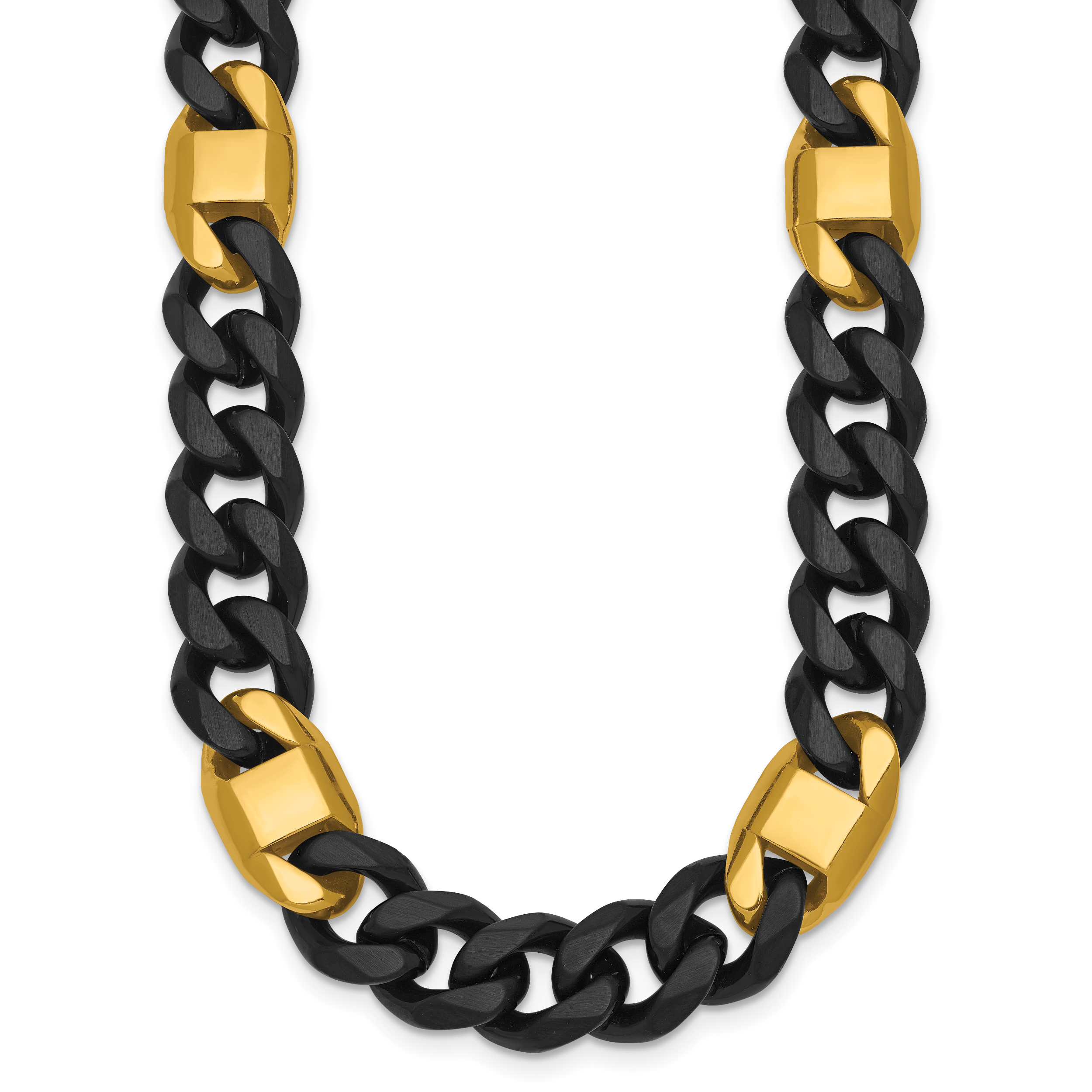 Brushed and Polished Gold-Tone Stainless Steel Cuban Chain Necklace 10.3mm Main image