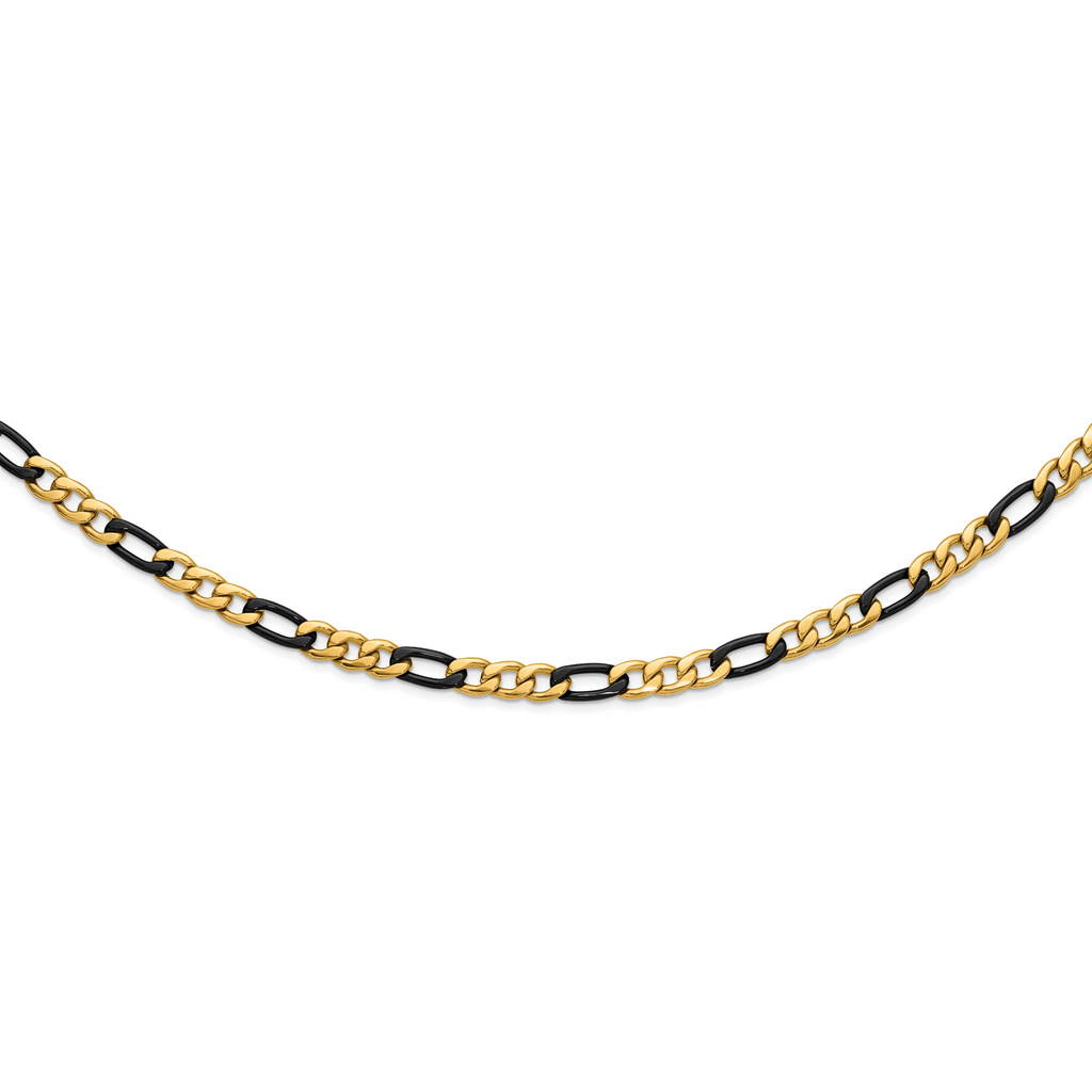 Polished Gold-Tone Stainless Steel Figaro Chain Necklace 9mm 24in