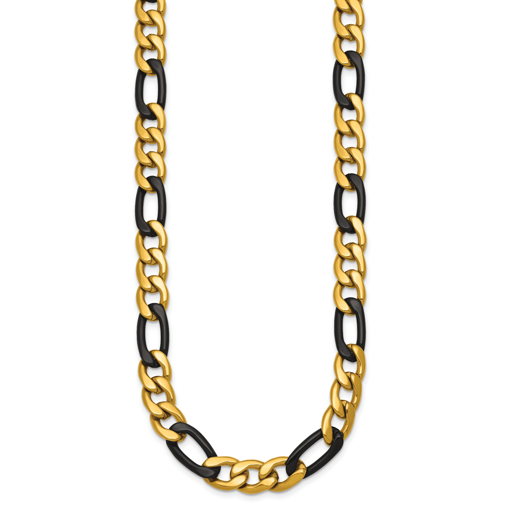 Polished Gold-Tone Stainless Steel Figaro Chain Necklace 9mm 24in