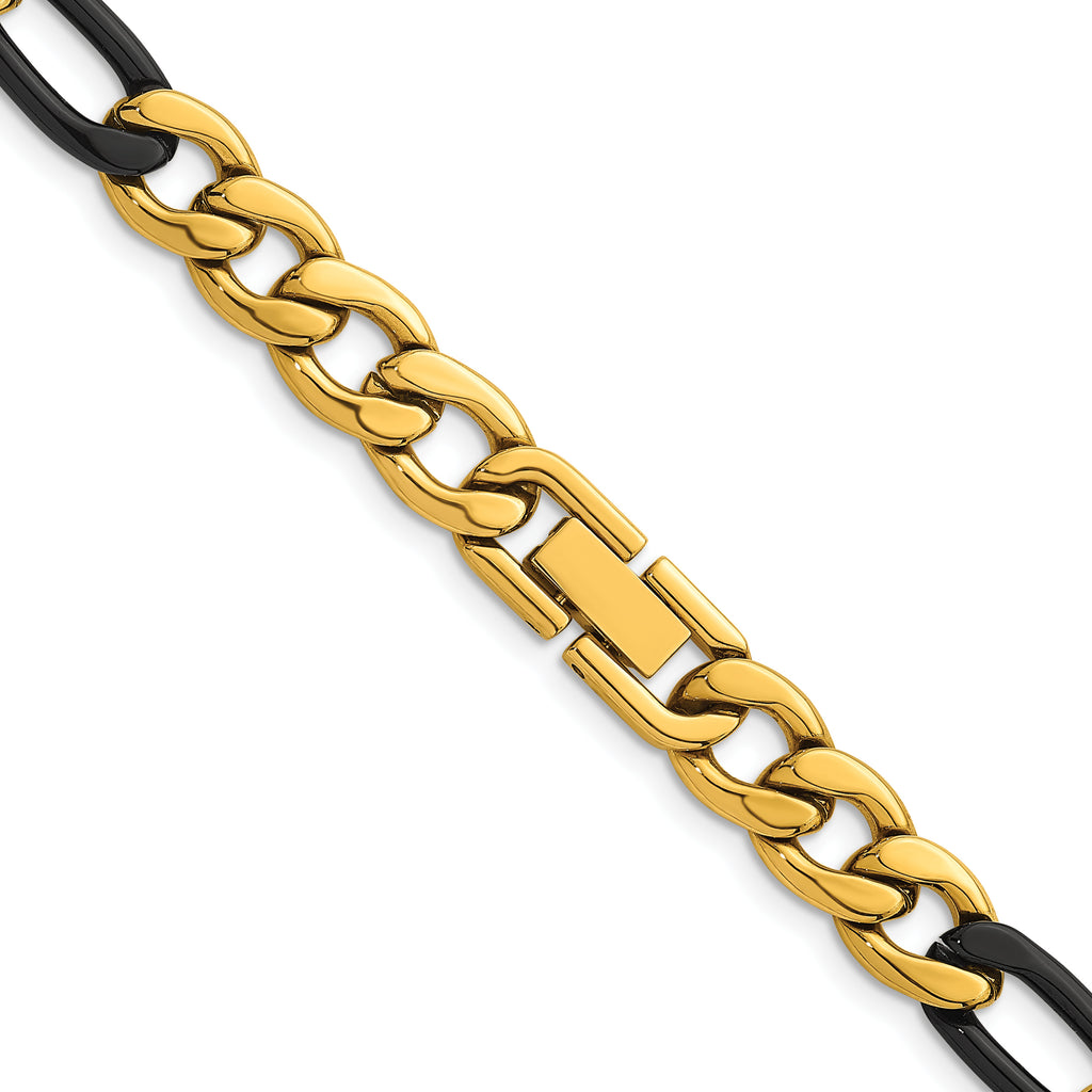 Polished Gold-Tone Stainless Steel Figaro Chain Necklace 9mm 24in