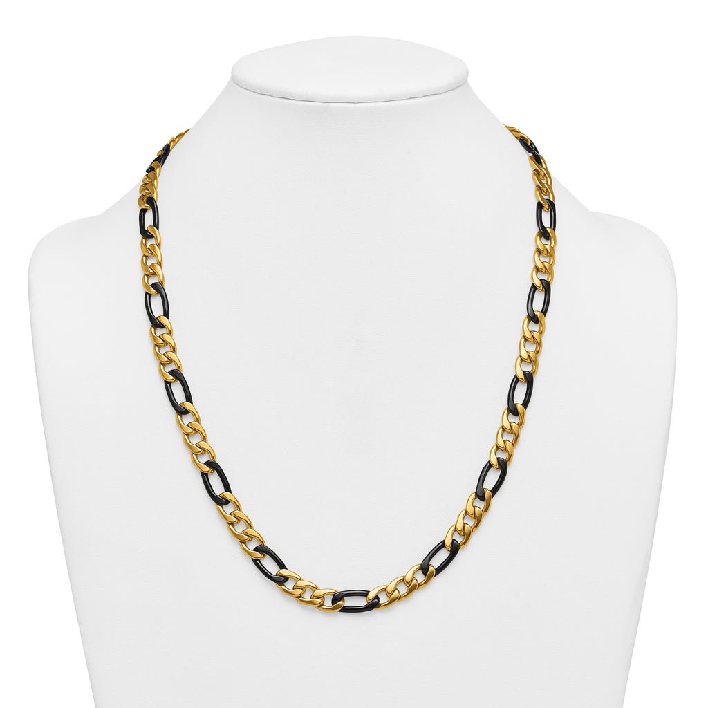 Polished Gold-Tone Stainless Steel Figaro Chain Necklace 9mm 24in