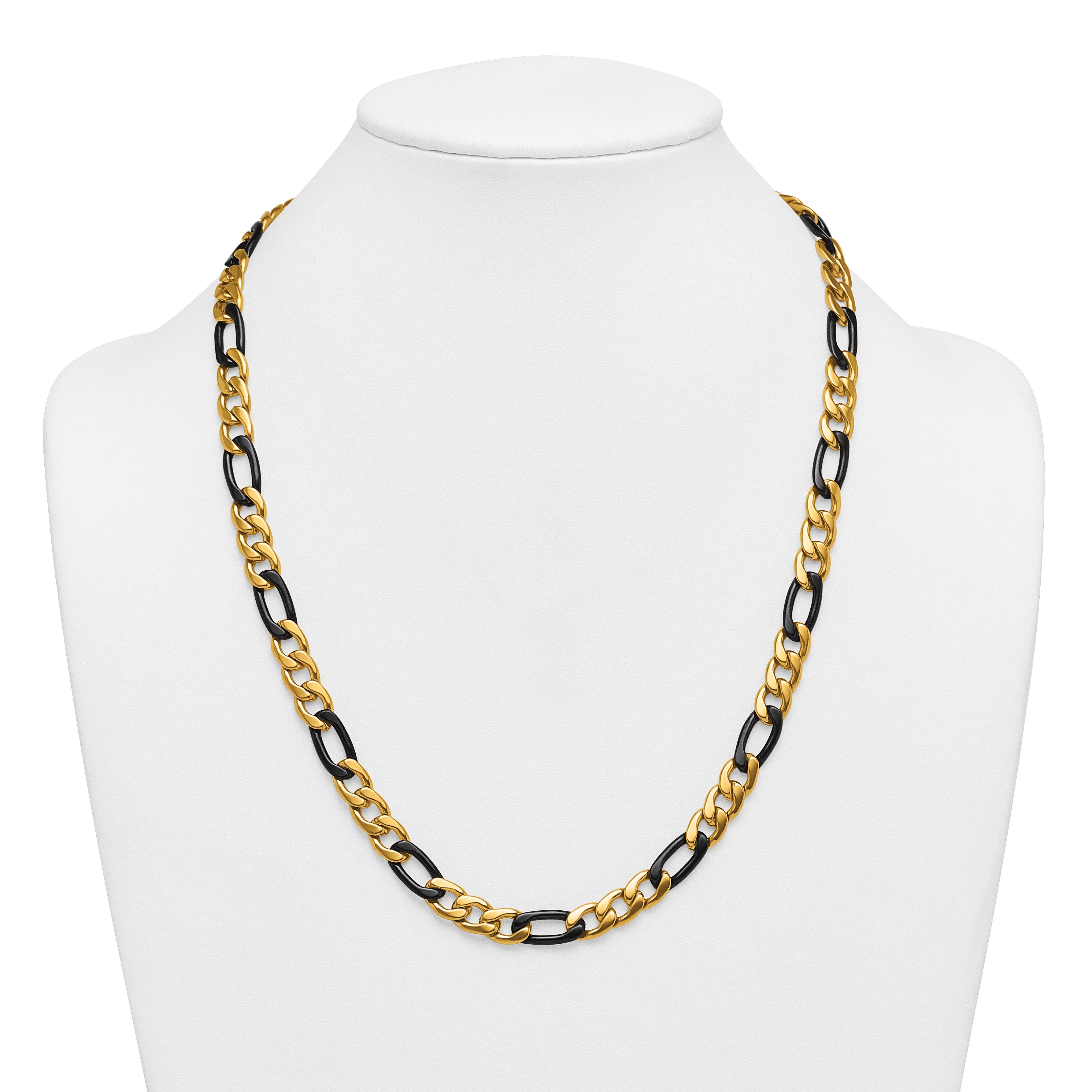 Polished Gold-Tone Stainless Steel Figaro Chain Necklace 9mm 24in