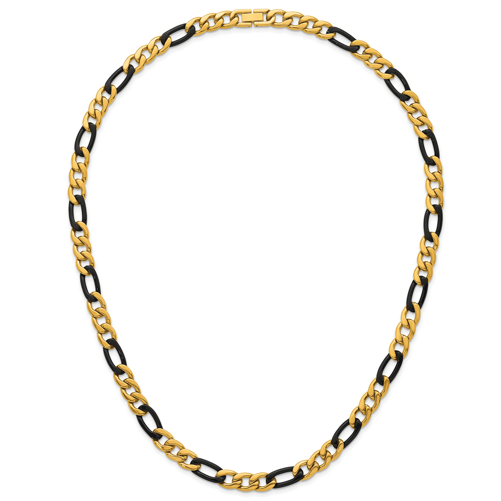 Polished Gold-Tone Stainless Steel Figaro Chain Necklace 9mm 24in