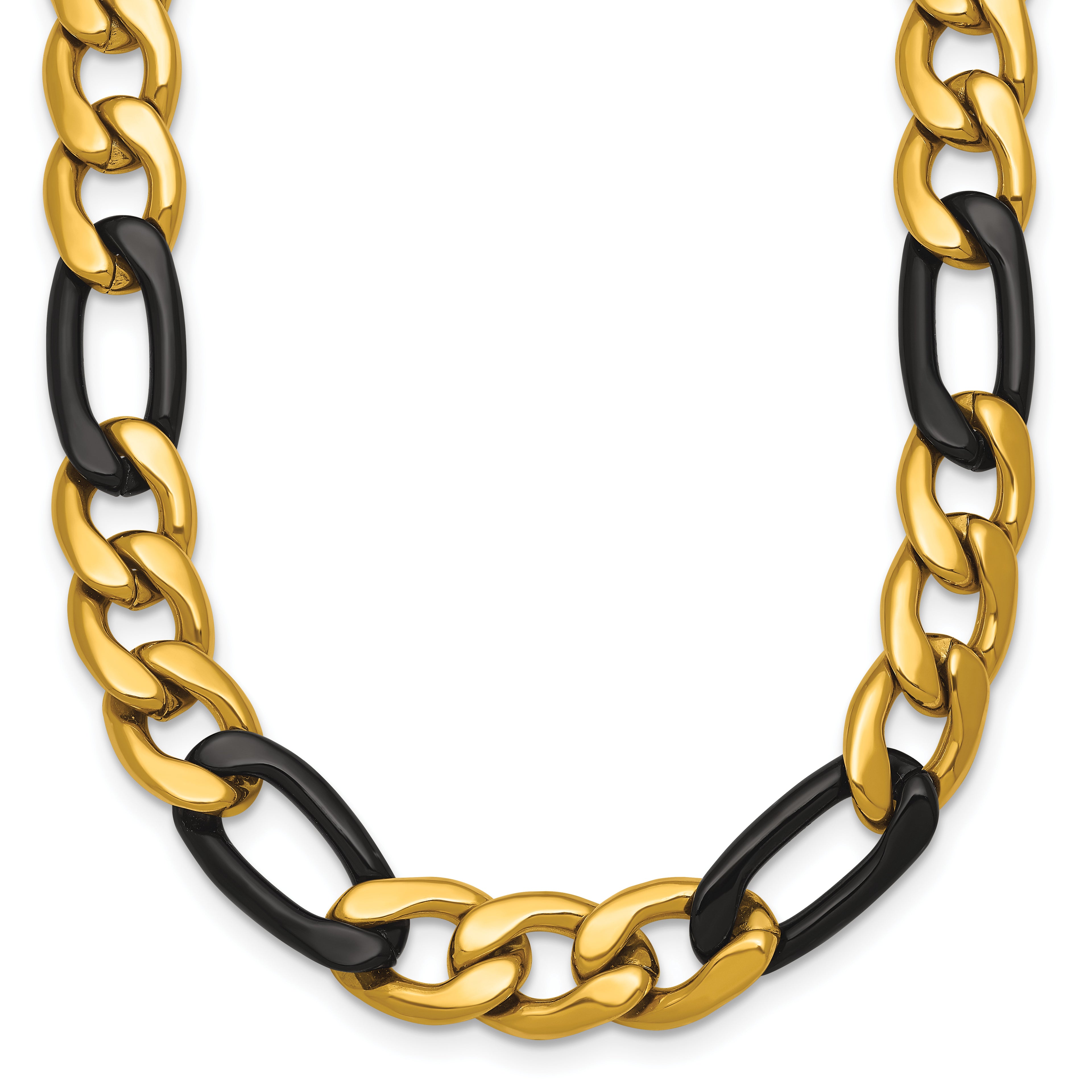 Polished Gold-Tone Stainless Steel Figaro Chain Necklace 9mm 24in