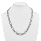 Polished Crystal Stainless Steel Figaro Chain Necklace 12mm