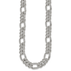 Polished Crystal Stainless Steel Figaro Chain Necklace 12mm