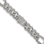 Polished Crystal Stainless Steel Figaro Chain Necklace 12mm
