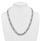 Polished Crystal Stainless Steel Figaro Chain Necklace 12mm