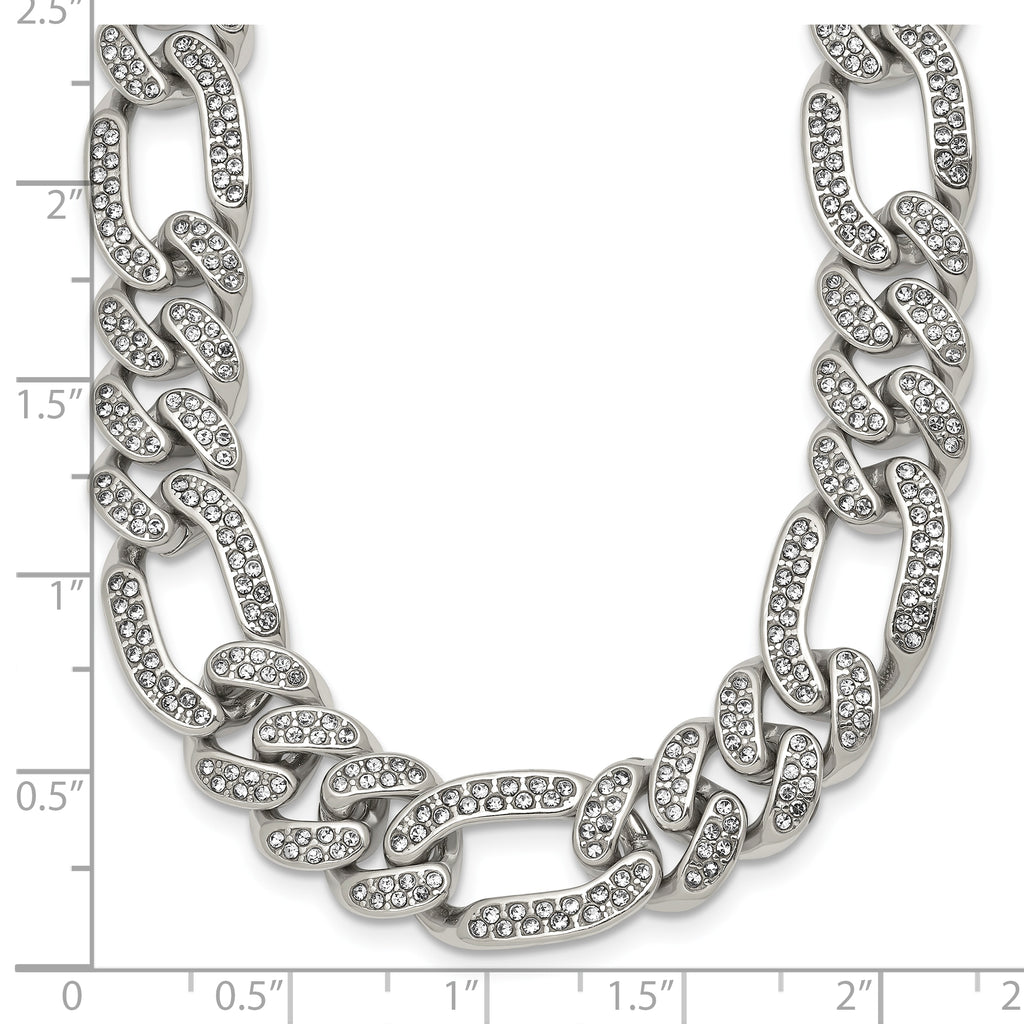 Polished Crystal Stainless Steel Figaro Chain Necklace 12mm