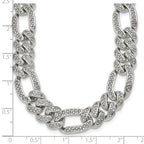 Polished Crystal Stainless Steel Figaro Chain Necklace 12mm
