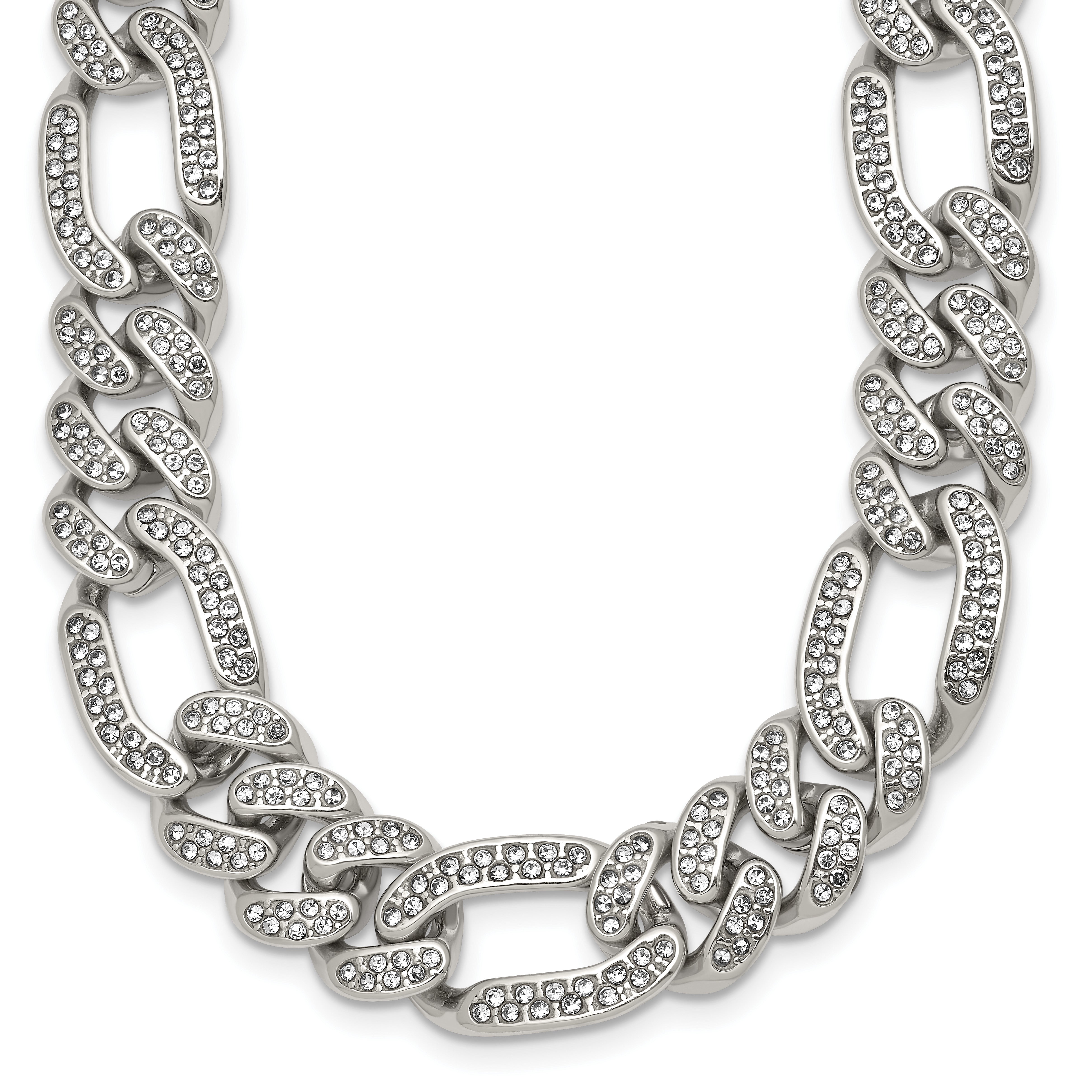 Polished Crystal Stainless Steel Figaro Chain Necklace 12mm Main image